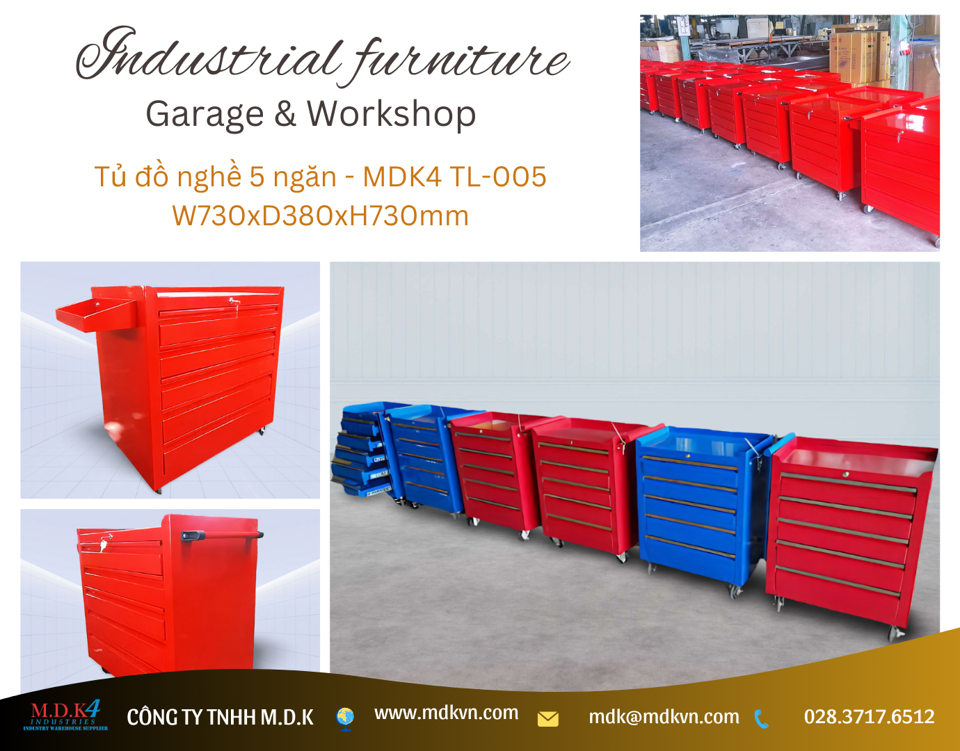 Tủ đựng đồ nghề 5 ngăn kéo. Mã: MDK4-TL-005